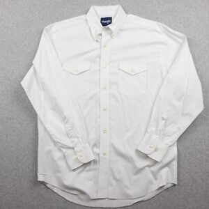 Wrangler Shirt Mens Large Western Cowboy Flap Pocket Button Up White Long Sleeve